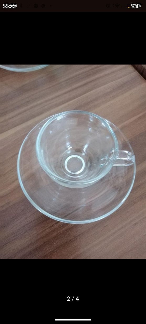 Bej Cam 2'li Kahve Fincanı ve Tabağı - Görsel 2