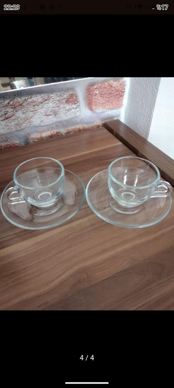 Bej Cam 2'li Kahve Fincanı ve Tabağı - Görsel 4