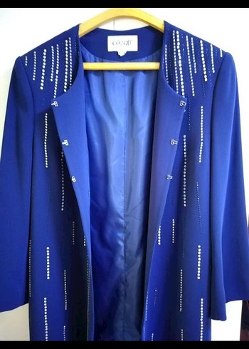 Boncuk Detaylı Uzun Kollu Mavi Kadın Ceket - Görsel 3