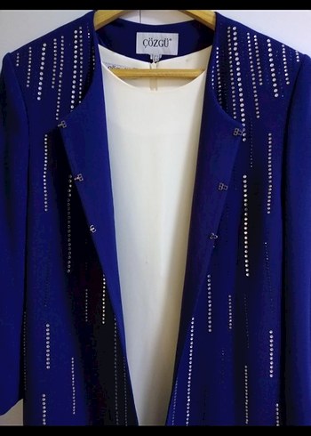 Boncuk Detaylı Uzun Kollu Mavi Kadın Ceket - Görsel 7