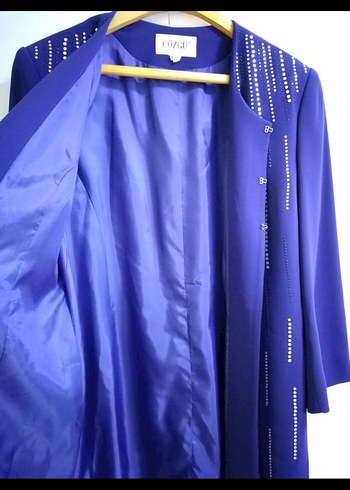 Boncuk Detaylı Uzun Kollu Mavi Kadın Ceket - Görsel 6