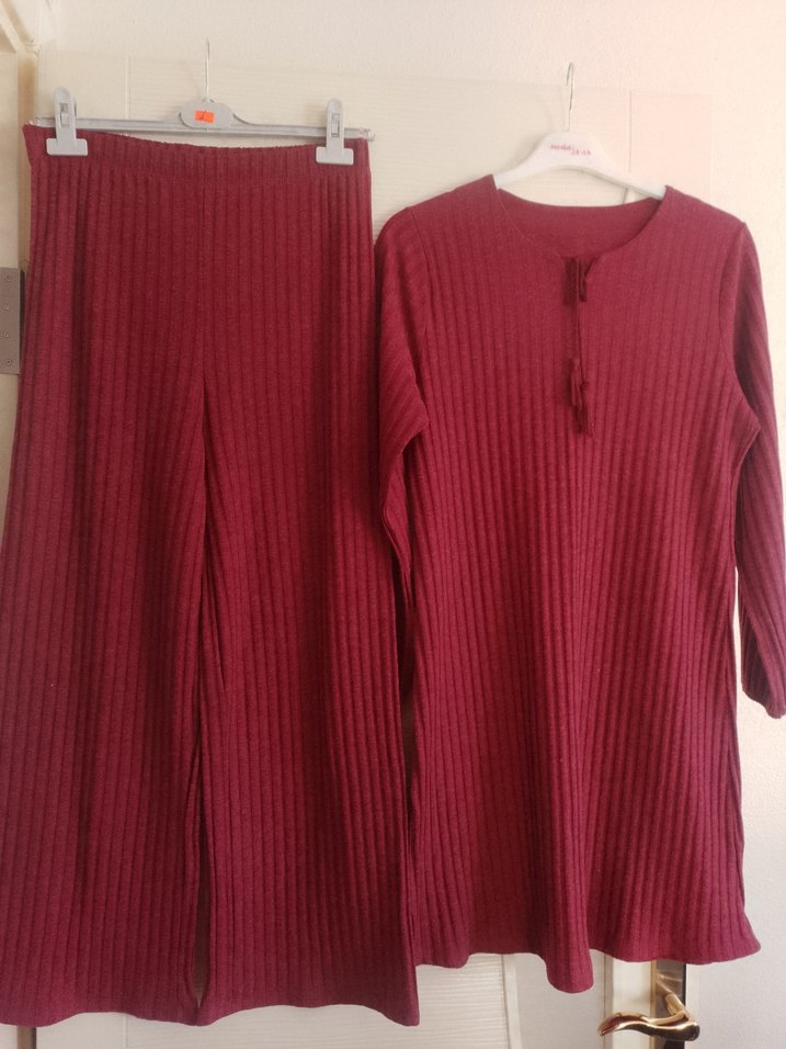 Bordo Uzun Triko Kadın takim - Görsel 3