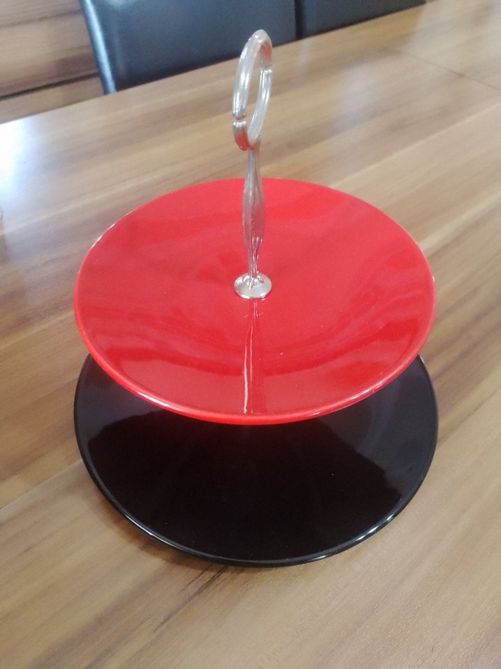 Kırmızı Siyah İki Katlı Servis Tabağı - Görsel 4