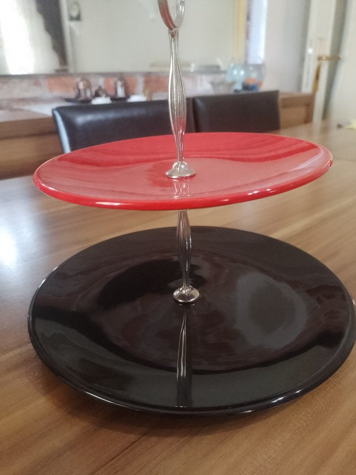 Kırmızı Siyah İki Katlı Servis Tabağı - Görsel 2