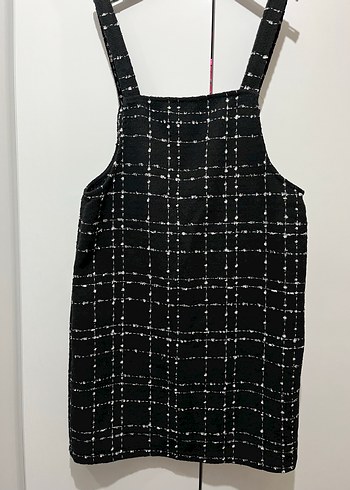 Kadın Siyah Kareli Midi Askılı Tulum - Görsel 2