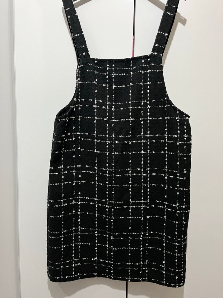 Kadın Siyah Kareli Midi Askılı Tulum - Görsel 2