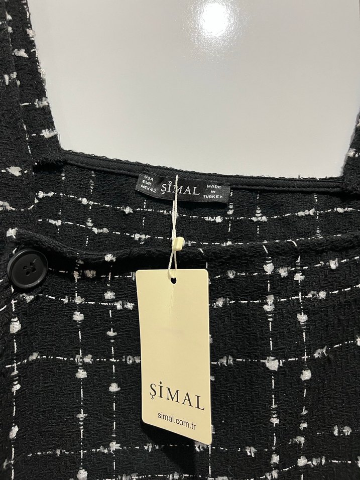 Kadın Siyah Kareli Midi Askılı Tulum - Görsel 3