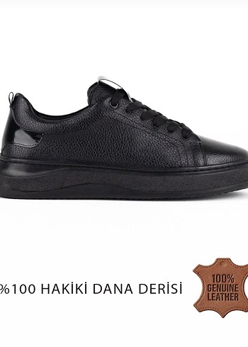 %100 Hakiki Deri Siyah Erkek Spor Ayakkabı - Görsel 4