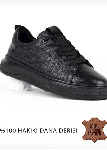 %100 Hakiki Deri Siyah Erkek Spor Ayakkabı - Görsel 3