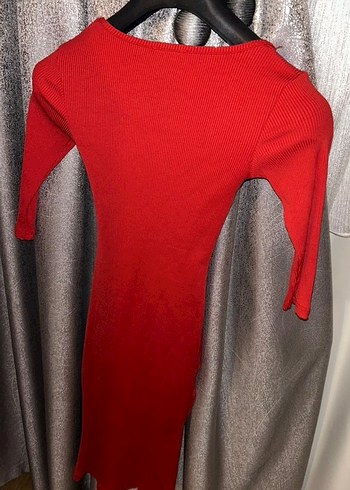 Kırmızı Triko Uzun Kollu Midi Elbise - Görsel 2