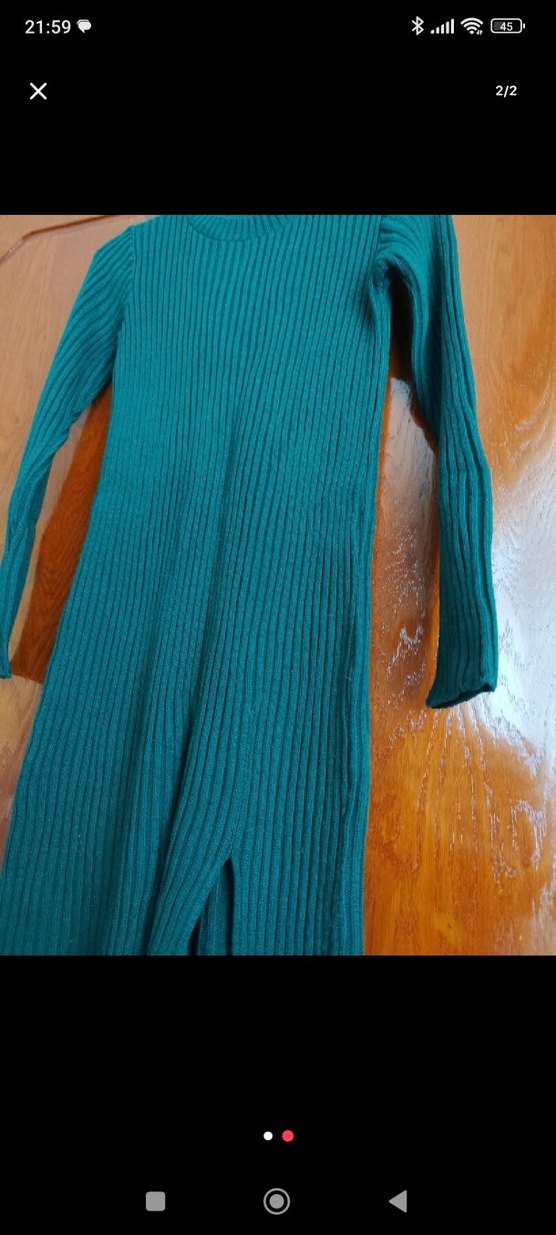 Uzun Kollu triko yeşil elbise - Görsel 2