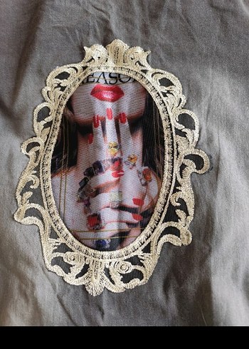 Uzun Kollu Gri Nakışlı Bohem Denim Tunik elbise - Görsel 3