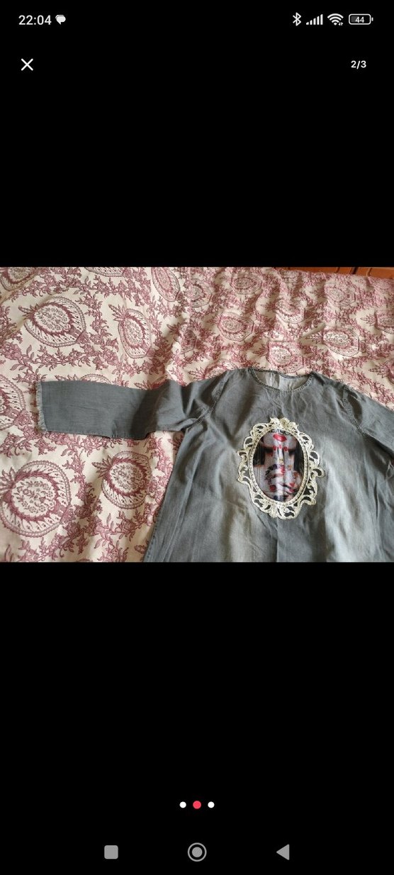 Uzun Kollu Gri Nakışlı Bohem Denim Tunik elbise - Görsel 2