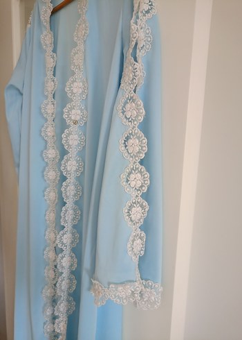 Bohem Mavi Uzun Nakışlı Kadın Sabahlık - Görsel 3