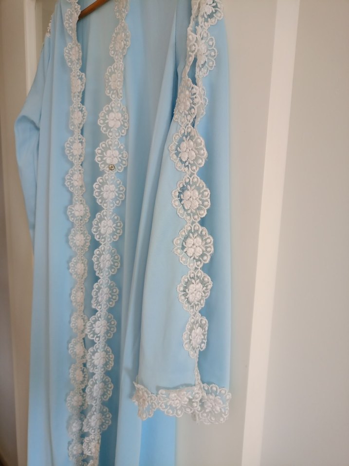 Bohem Mavi Uzun Nakışlı Kadın Sabahlık - Görsel 3