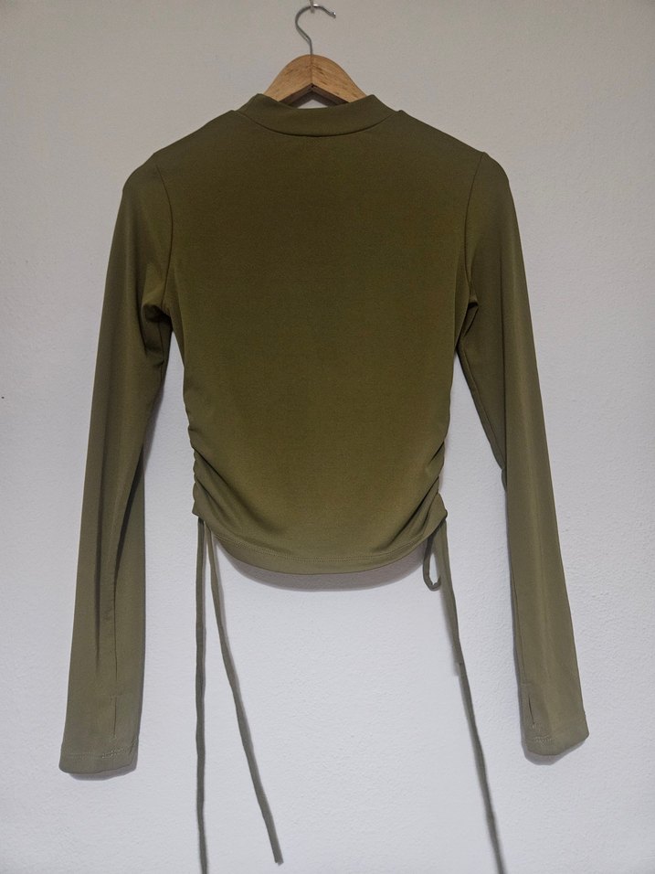 Kadın Haki Uzun Kollu Büzgülü Bluz - Görsel 2