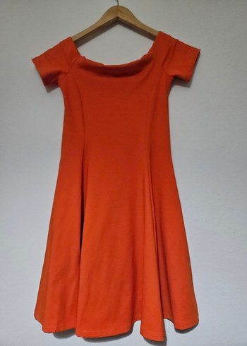 Kısa Kollu Turuncu Midi Elbise - Görsel 2