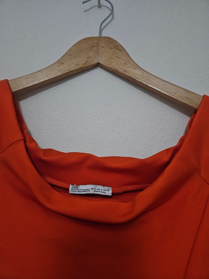 Kısa Kollu Turuncu Midi Elbise - Görsel 3