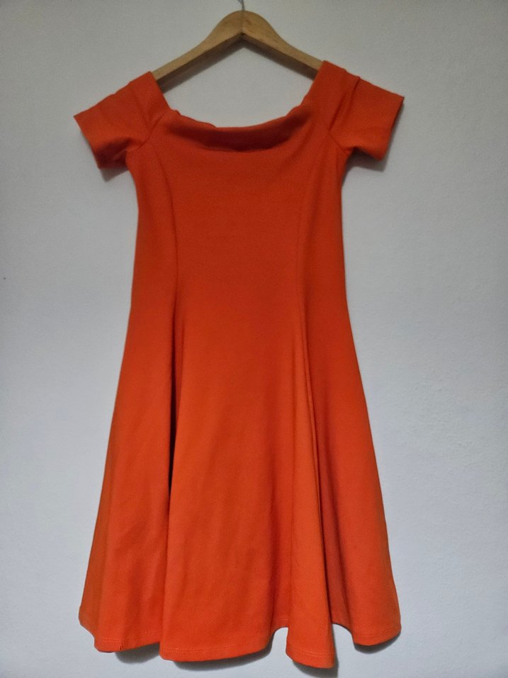 Kısa Kollu Turuncu Midi Elbise - Görsel 2