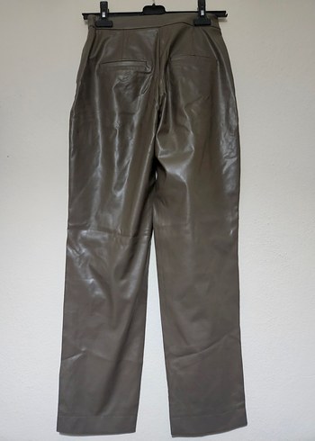 Bej Deri Kadın Midi Pantolon - Görsel 2