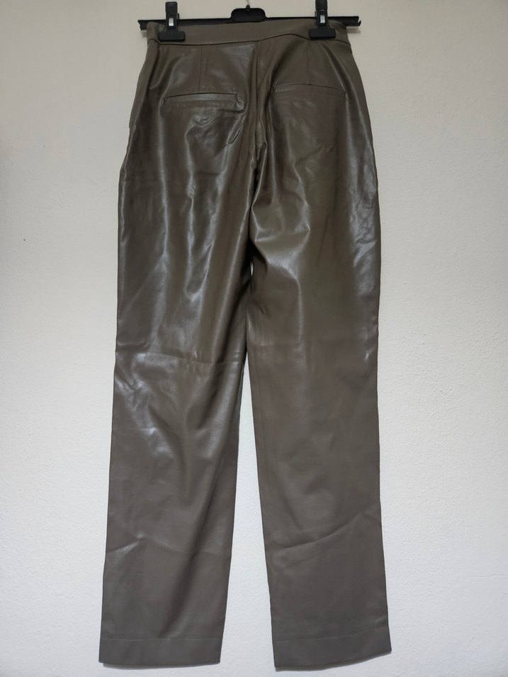 Bej Deri Kadın Midi Pantolon - Görsel 2