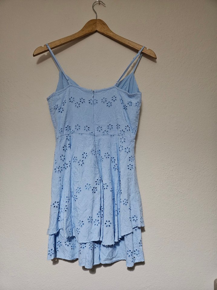 Mavi Dantel Detaylı Mini Askılı Şortlu Elbise - Görsel 2