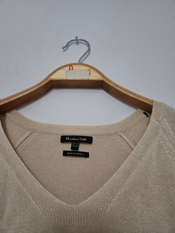 Bej V Yakalı Kadın Triko - Görsel 2