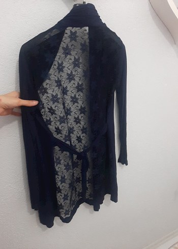 Dantel Detaylı Siyah Uzun Kollu penye  Hırka - Görsel 2