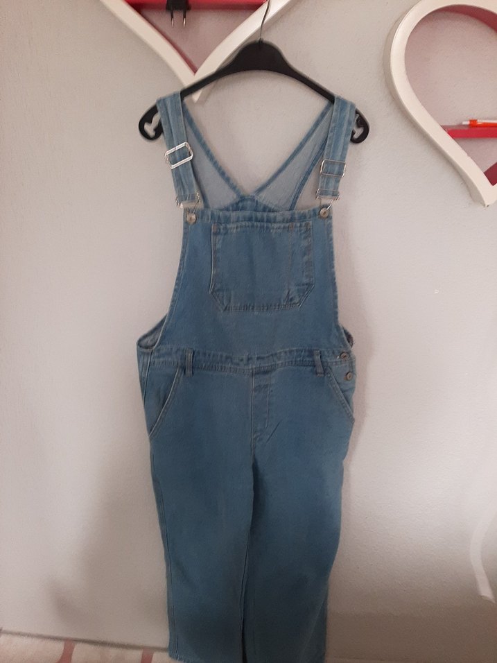 Gri Mavi Kadın Denim Askılı Tulum - Görsel 2