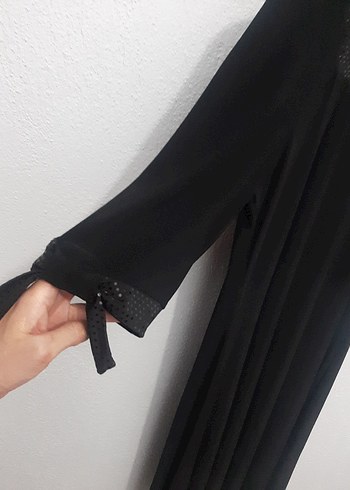 Siyah Uzun V Yaka Buzy Elbise - Görsel 3