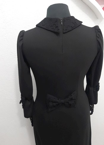 Klasik Siyah Uzun Kollu Gotik Elbise - Görsel 2