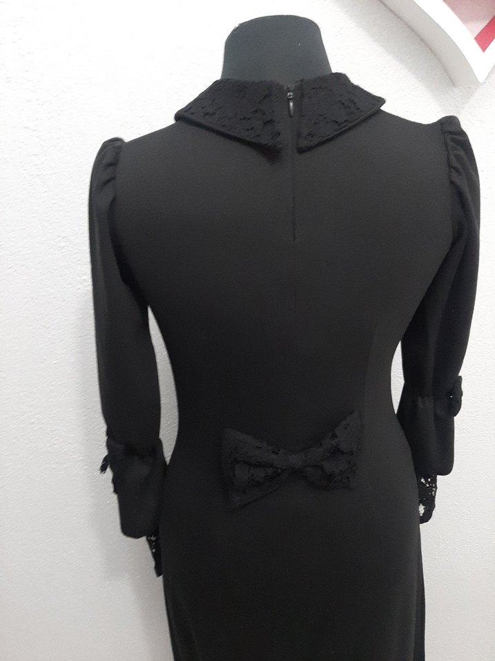 Klasik Siyah Uzun Kollu Gotik Elbise - Görsel 2