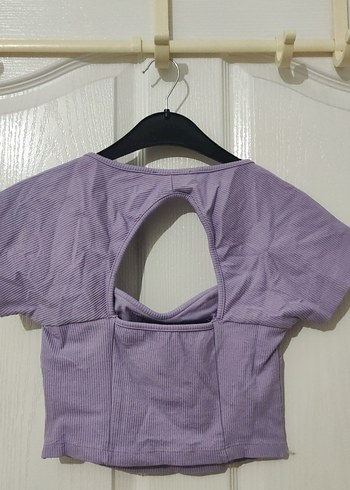Mor V Yaka Kısa Crop Top - Görsel 2