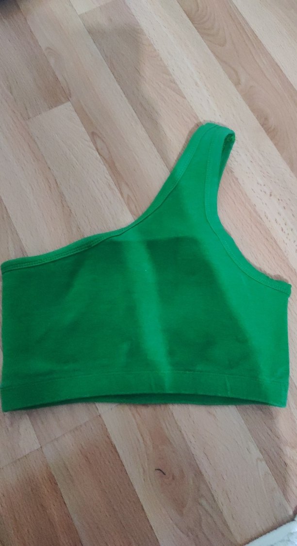 Yeşil Tek Omuzlu Spor Crop Top - Görsel 2