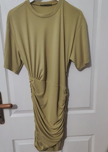 Hardal Mini Drapeli Kadın Elbise - Görsel 2