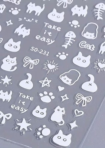 Beyaz Kedili Tırnak Stickerı - Görsel 2