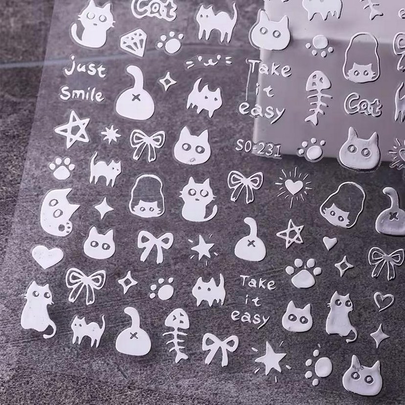 Beyaz Kedili Tırnak Stickerı - Görsel 3