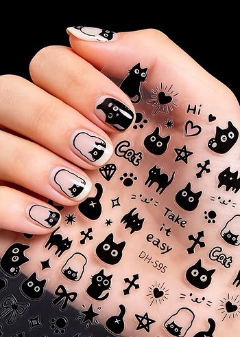 Siyah Kedi Desenli Tırnak Stickerı - Görsel 3