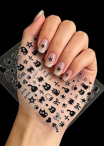 Siyah Kedi Desenli Tırnak Stickerı - Görsel 5