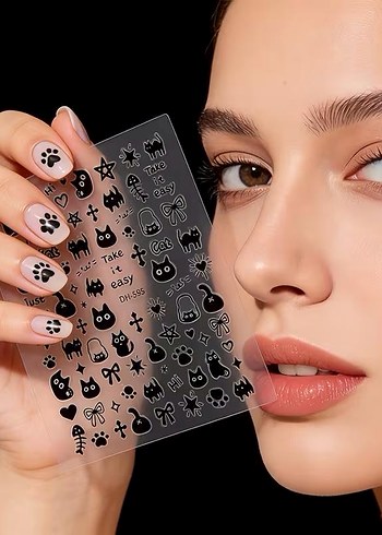 Siyah Kedi Desenli Tırnak Stickerı - Görsel 4