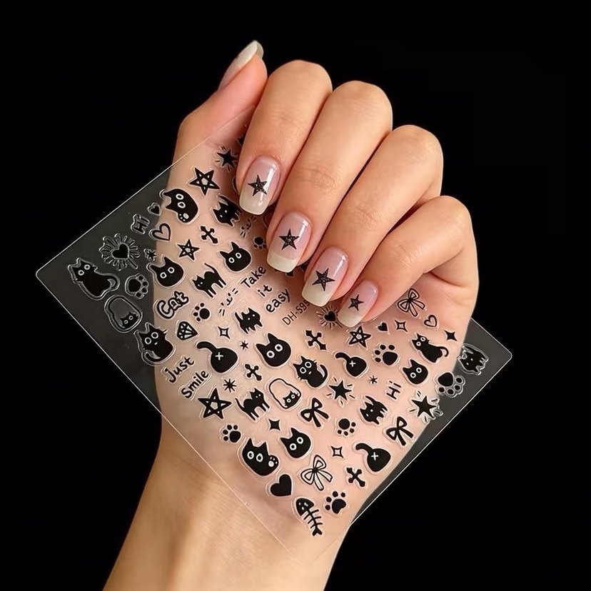 Siyah Kedi Desenli Tırnak Stickerı - Görsel 5