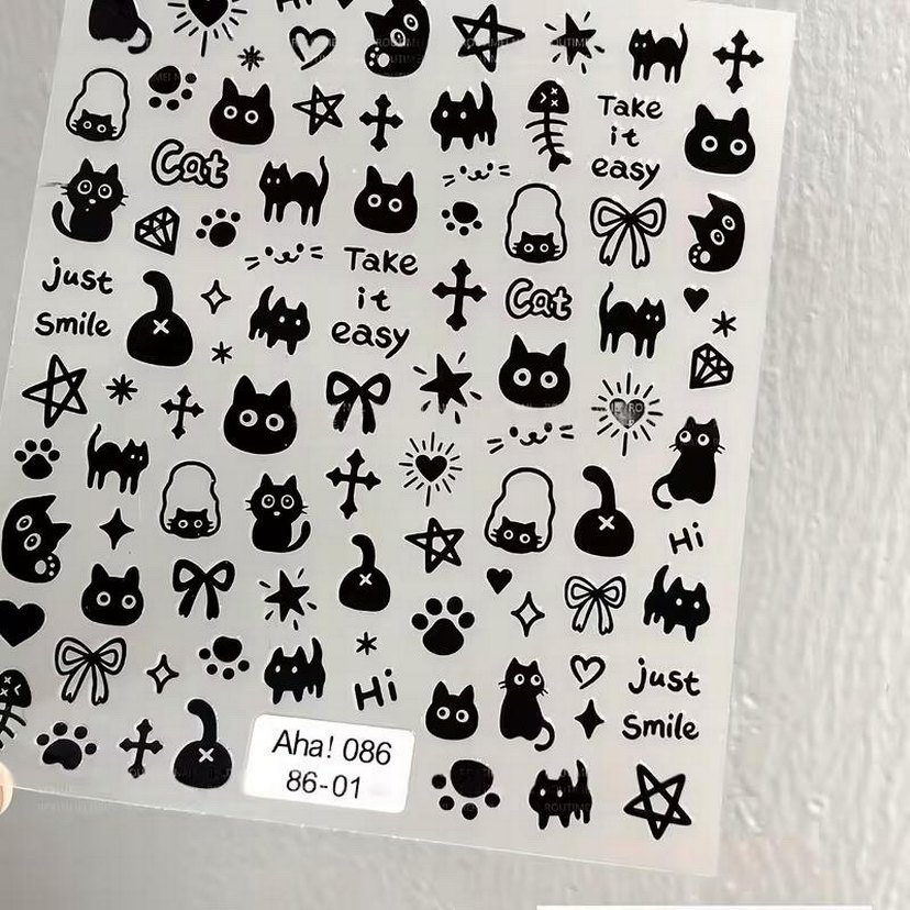 Siyah Kedi Desenli Tırnak Stickerı - Görsel 2