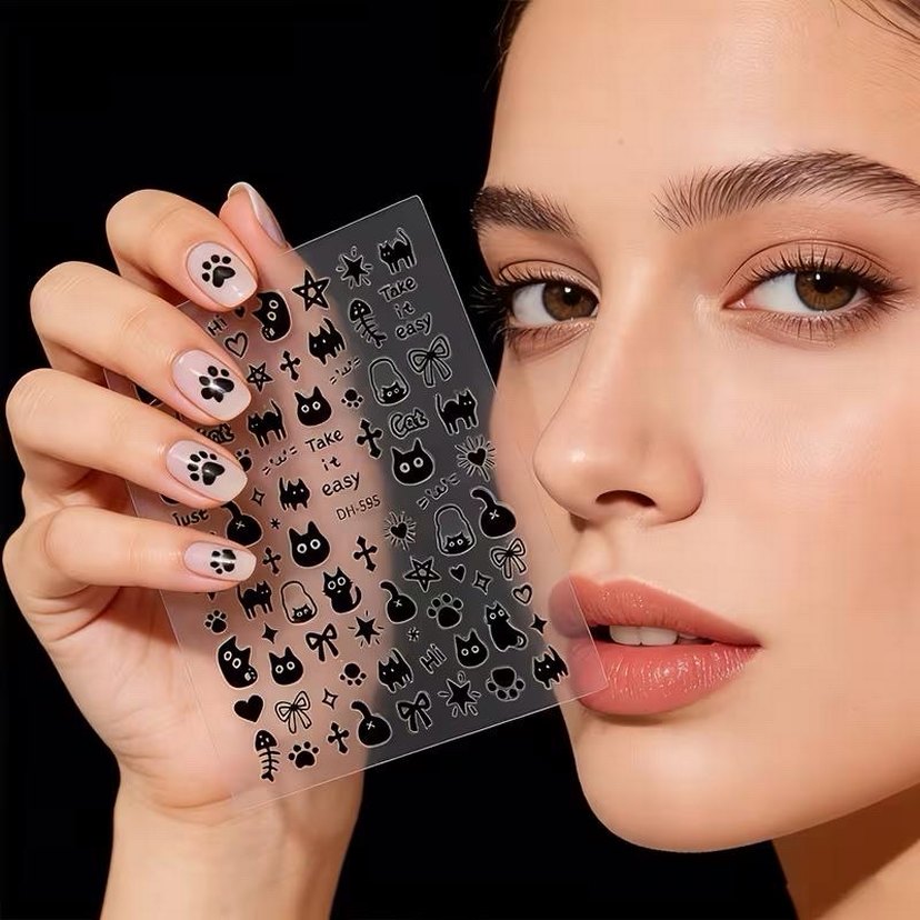 Siyah Kedi Desenli Tırnak Stickerı - Görsel 4