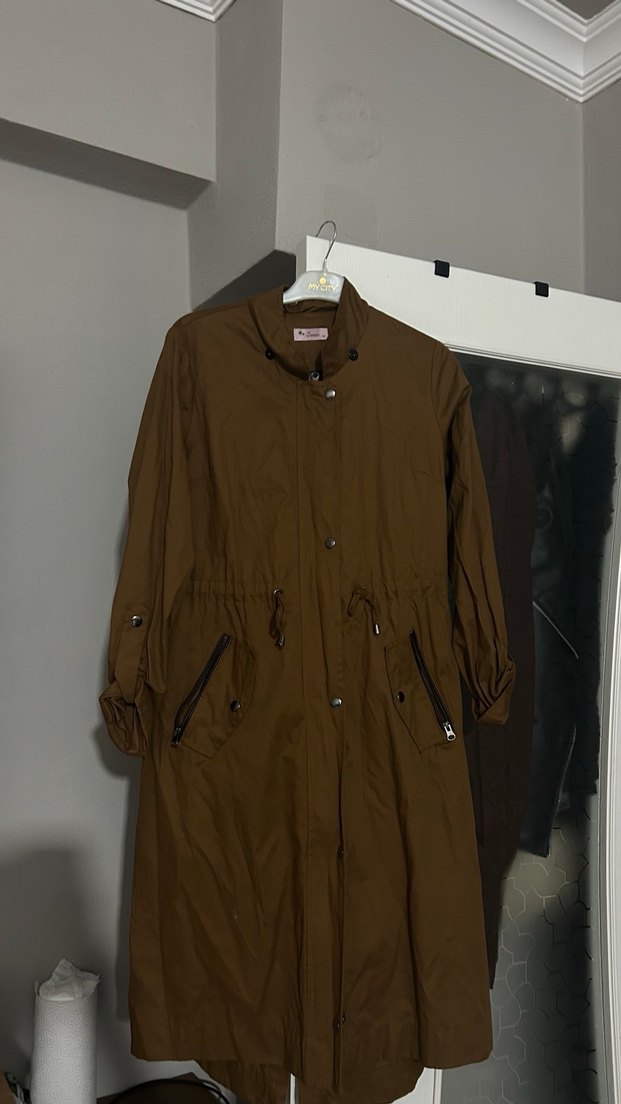 Kadın Parlak Kahverengi Uzun Trençkot - Görsel 2