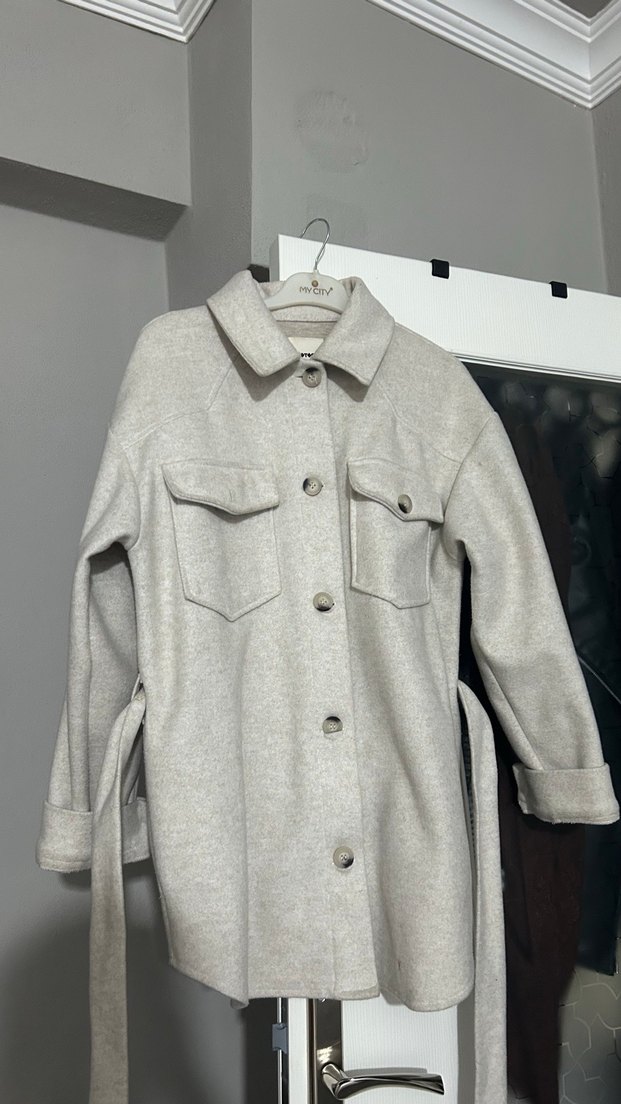 Düğmeli Gri Midi Kadın Kaban - Görsel 2