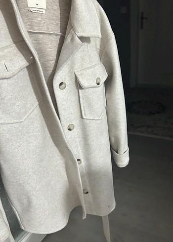 Gri Düğmeli Midi Kadın Kaban - Görsel 3