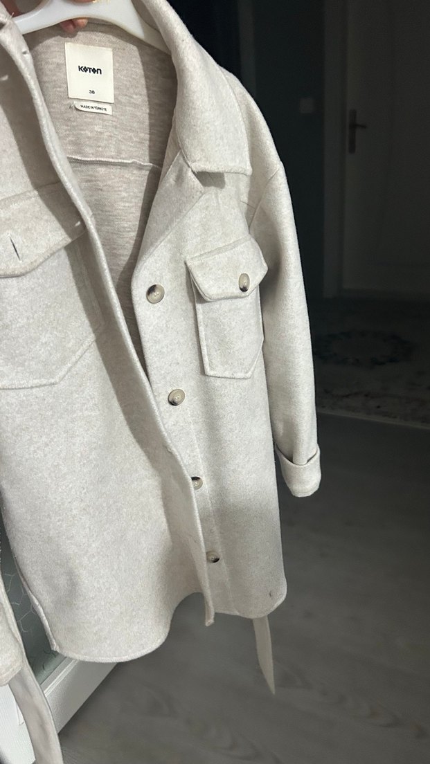 Gri Düğmeli Midi Kadın Kaban - Görsel 3