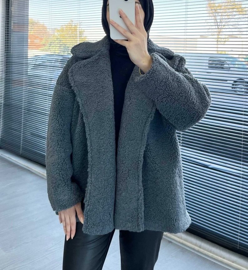 Gri Suni Kürklü Kadın Kışlık Ceket - Görsel 2