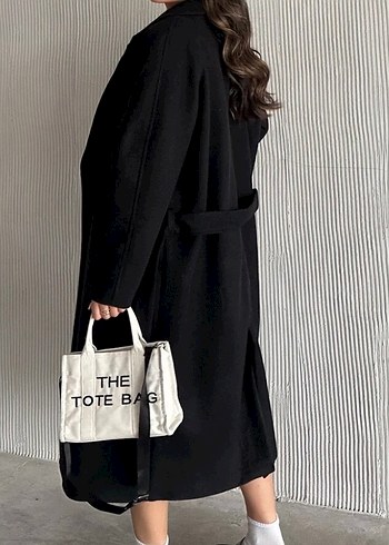 Kuşaklı Siyah Uzun Kaban - Görsel 2