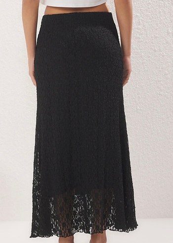 Dantel Detaylı Siyah Uzun Kadın Etek - Görsel 3